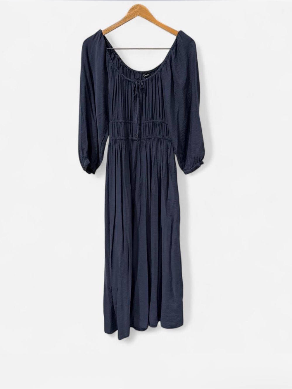 Madewell Navy Peasant Midi Dress size S Tie Front cottage boho hippie indie